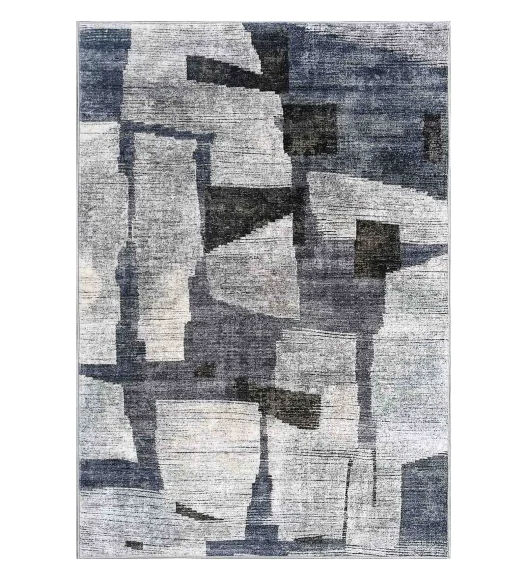  Polyester Carpet with Abstract Pattern and Cotton Backing, 200x290 cm, Blue & Grey