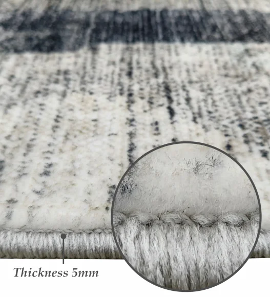  Polyester Carpet with Abstract Pattern and Cotton Backing, 200x290 cm, Blue & Grey