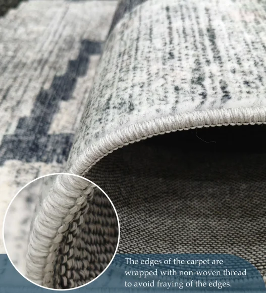  Polyester Carpet with Abstract Pattern and Cotton Backing, 200x290 cm, Blue & Grey