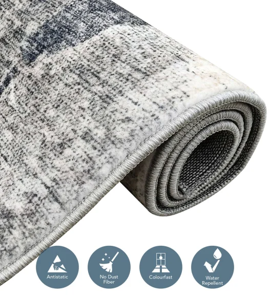  Polyester Carpet with Abstract Pattern and Cotton Backing, 200x290 cm, Blue & Grey