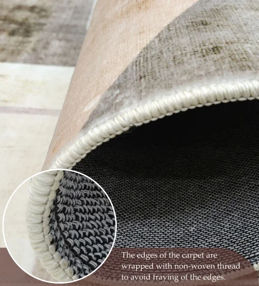  Polyester Carpet with Abstract Pattern and Cotton Backing, 200x290 cm, Cream & Brown