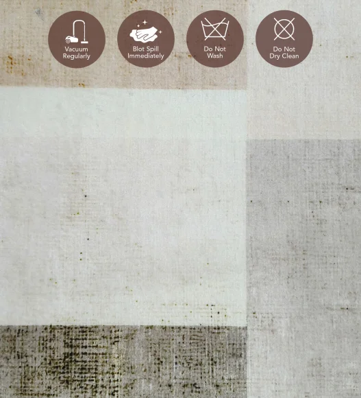  Polyester Carpet with Abstract Pattern and Cotton Backing, 200x290 cm, Cream & Brown