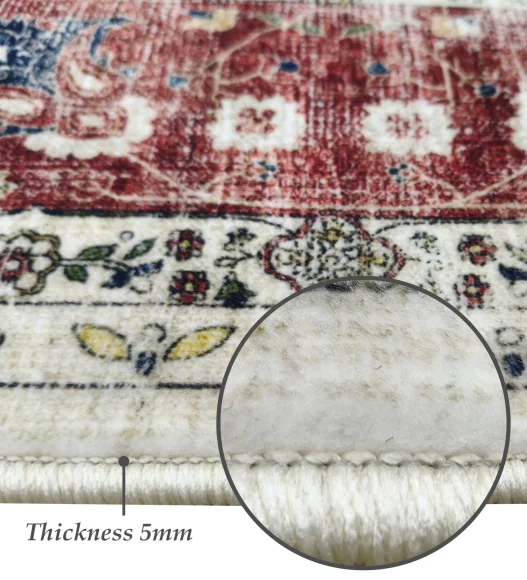  Polyester Carpet with Classical Pattern and Cotton Backing, 200x290 cm, Cream & Maroon