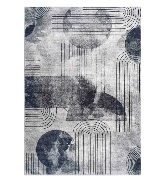  Polyester Carpet with Abstract Pattern and Cotton Backing, 200x290 cm, Grey & Blue