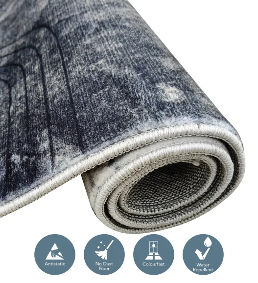 Polyester Carpet with Abstract Pattern and Cotton Backing, 200x290 cm, Grey & Blue