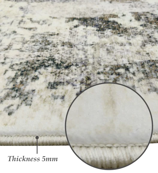  Polyester Carpet with Abstract Pattern and Cotton Backing, 200x290 cm, Cream & Blue
