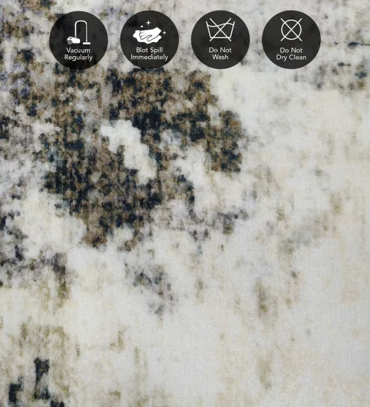  Polyester Carpet with Abstract Pattern and Cotton Backing, 200x290 cm, Cream & Blue