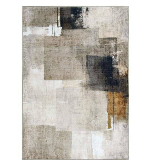  Polyester Carpet with Abstract Pattern and Cotton Backing, 200x290 cm, Beige & Cream