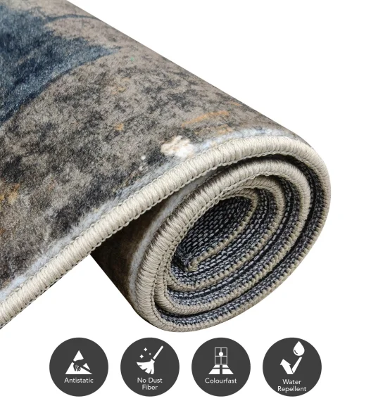  Polyester Carpet with Abstract Pattern and Cotton Backing, 200x290 cm, Beige & Cream