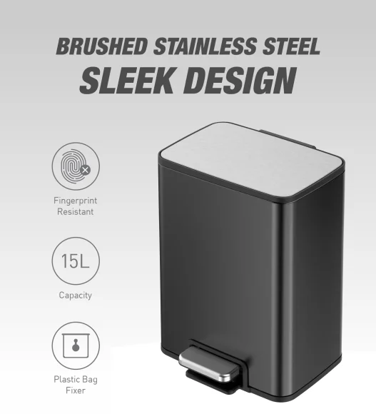 Eko 9161 Marina Fingerprint resistant Step Bin Black