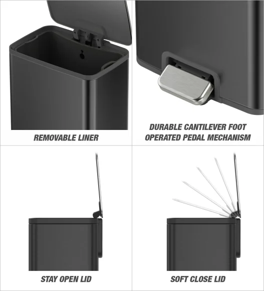 Eko 9161 Marina Fingerprint resistant Step Bin Black