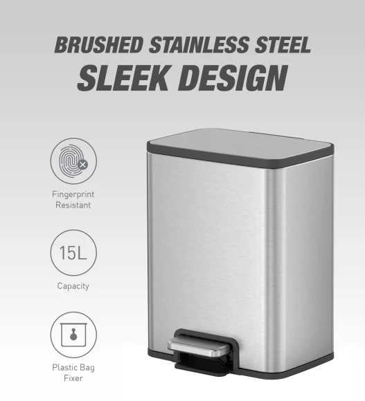 Eko 9161 Marina Fingerprint resistant Step Bin Metallic