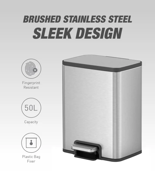 Eko 9161 Marina Fingerprint resistant Step Bin Metallic