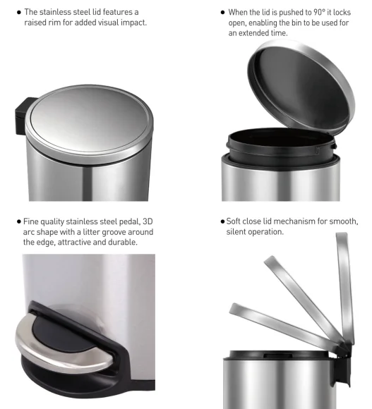  Artistic 20L Stainless Steel Pedal Bin with Removable Inner Bucket, Metallic