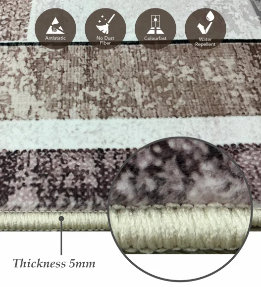  Polyester Bedside Runner with Abstract Pattern and Cotton Backing, 60x150 cm, Brown and Grey