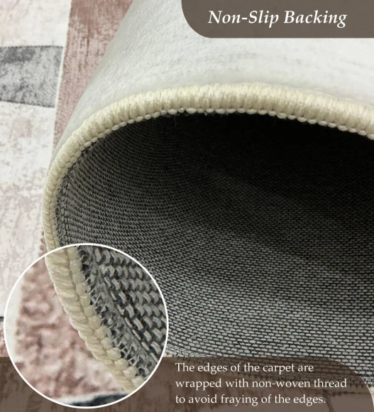  Polyester Bedside Runner with Abstract Pattern and Cotton Backing, 60x150 cm, Brown and Grey