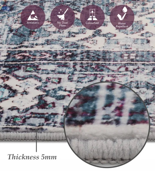  Polyester Bedside Runner with Abstract Pattern and Cotton Backing, 80x150 cm, Blue and Brown