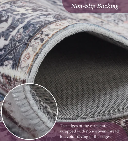  Polyester Bedside Runner with Abstract Pattern and Cotton Backing, 80x150 cm, Blue and Brown