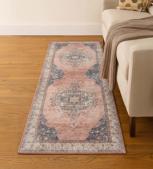  Polyester Bedside Runner with Abstract Pattern and Cotton Backing, 80x150 cm, Brown and Cream