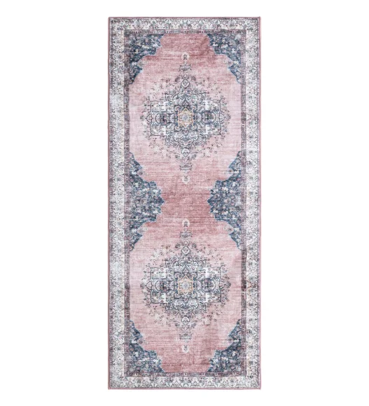  Polyester Bedside Runner with Abstract Pattern and Cotton Backing, 80x150 cm, Brown and Cream
