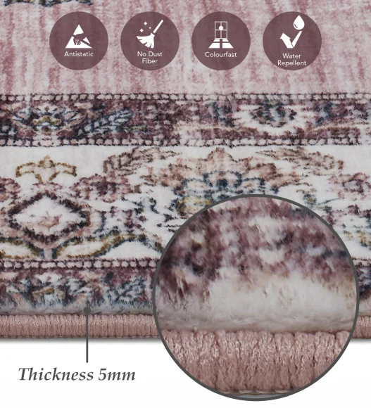  Polyester Bedside Runner with Abstract Pattern and Cotton Backing, 80x150 cm, Brown and Cream