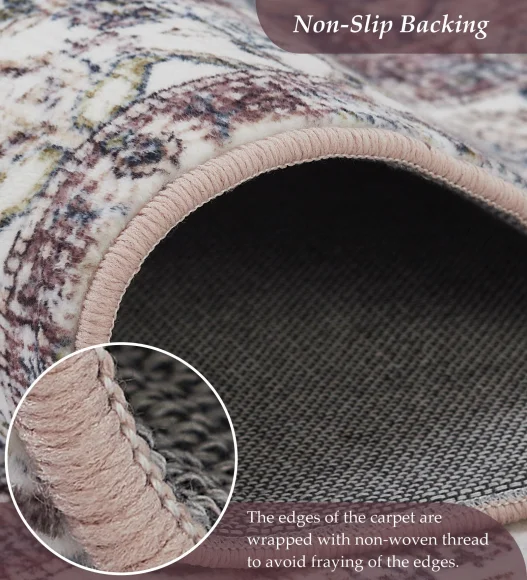  Polyester Bedside Runner with Abstract Pattern and Cotton Backing, 80x150 cm, Brown and Cream