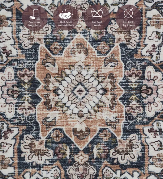  Polyester Bedside Runner with Abstract Pattern and Cotton Backing, 80x150 cm, Brown and Cream