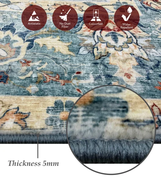  Polyester Bedside Runner with Abstract Pattern and Cotton Backing, 80x150 cm, Blue