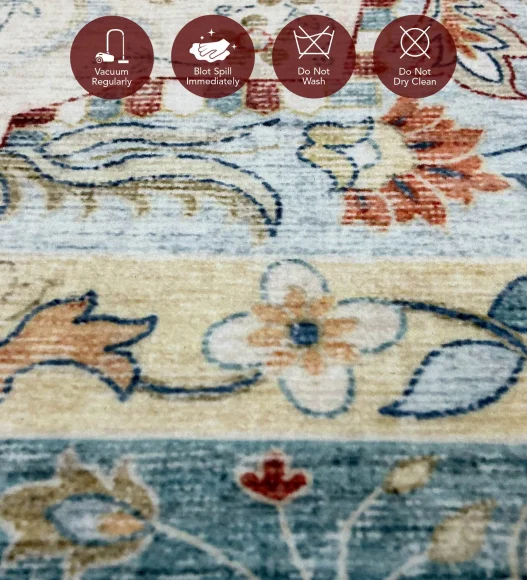  Polyester Bedside Runner with Abstract Pattern and Cotton Backing, 80x150 cm, Blue