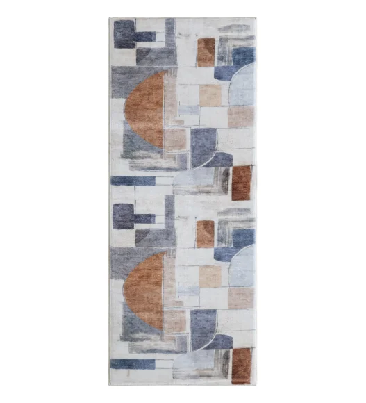  Polyester Bedside Runner with Abstract Pattern and Cotton Backing, 80x150 cm, Multi