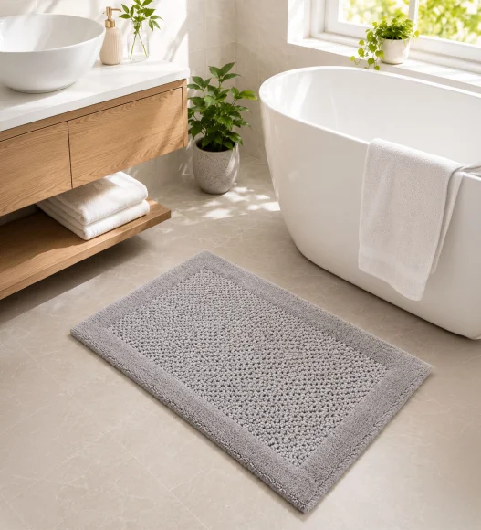 Silver Reversible Cotton Bathmat, Soft and Ultra Absorbent