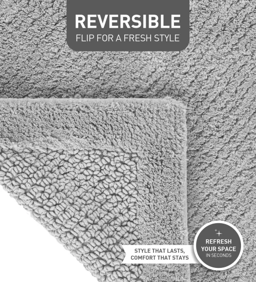 Silver Reversible Cotton Bathmat, Soft and Ultra Absorbent
