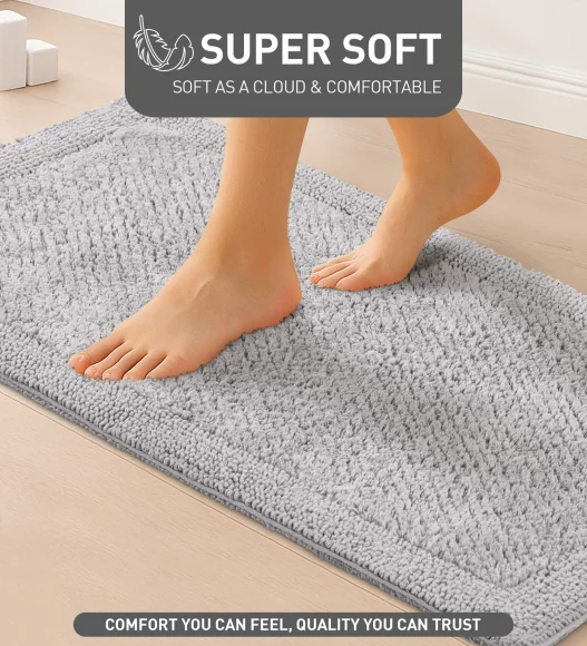 Silver Reversible Cotton Bathmat, Soft and Ultra Absorbent