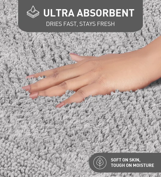 Silver Reversible Cotton Bathmat, Soft and Ultra Absorbent