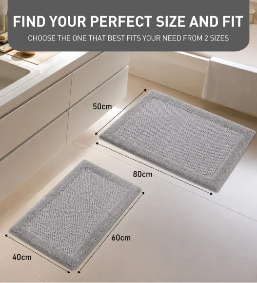 Silver Reversible Cotton Bathmat, Soft and Ultra Absorbent