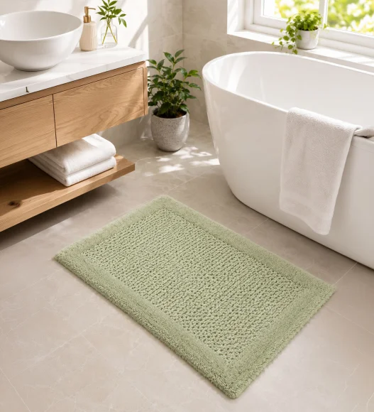Sage Reversible Cotton Bathmat, Soft and Ultra Absorbent
