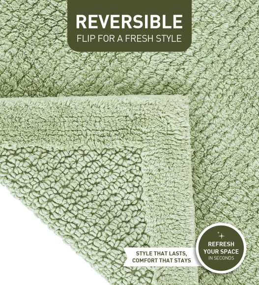 Sage Reversible Cotton Bathmat, Soft and Ultra Absorbent