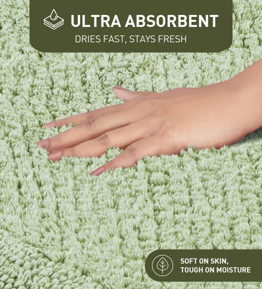 Sage Reversible Cotton Bathmat, Soft and Ultra Absorbent