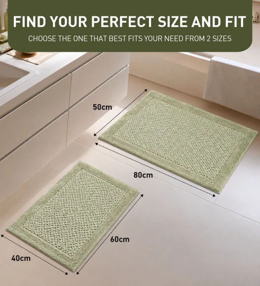 Sage Reversible Cotton Bathmat, Soft and Ultra Absorbent