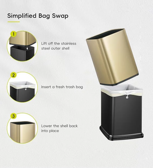 Fingerprint Resistant Rectangular Open Bin Champagne Gold, 7 Ltr