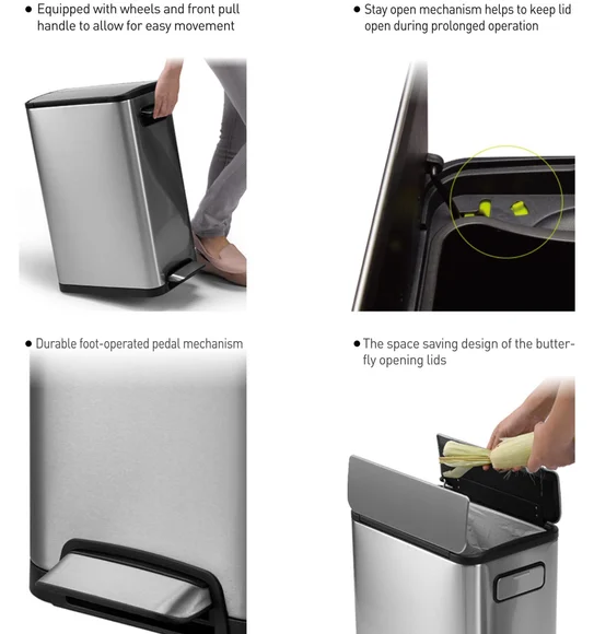 Eco Fly 45L Stainless Steel Pedal Bin with Removable Inner Bucket, Metallic