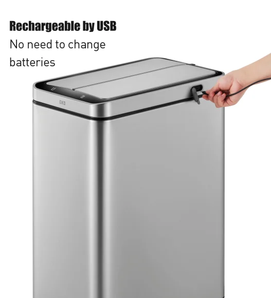 X Wing 45L Stainless Steel Sensor Bin with Removable Inner Bucket, Metallic